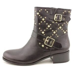 (F1) INC International Concepts Wenda Leather Gold Studded Motorcycle Boots